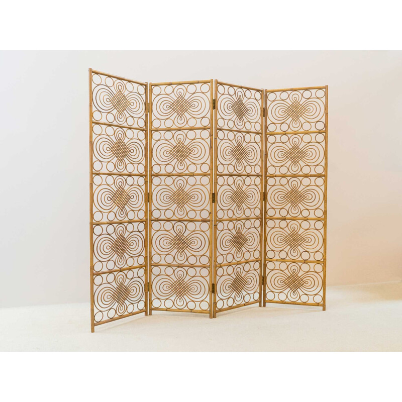 Vintage rattan screen, 1970s