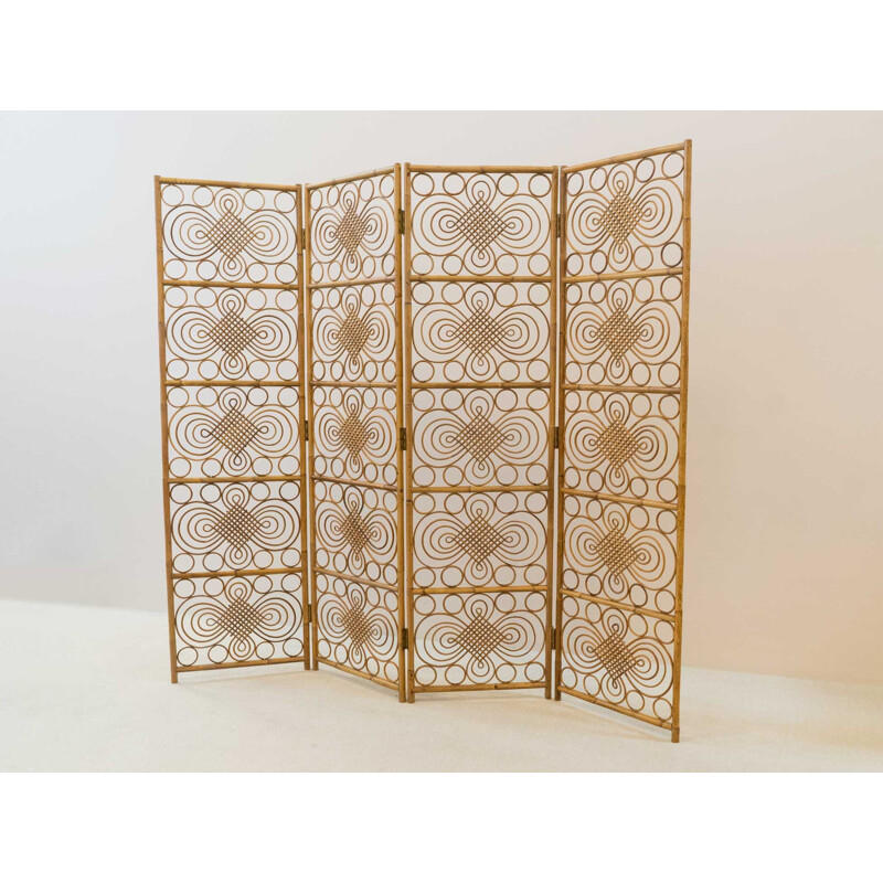 Vintage rattan screen, 1970s