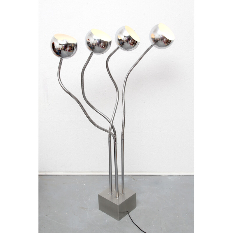 Reggiani Italian floor lamp with four adjustable chromed arms, Gioffredo REGGIANI - 1970s