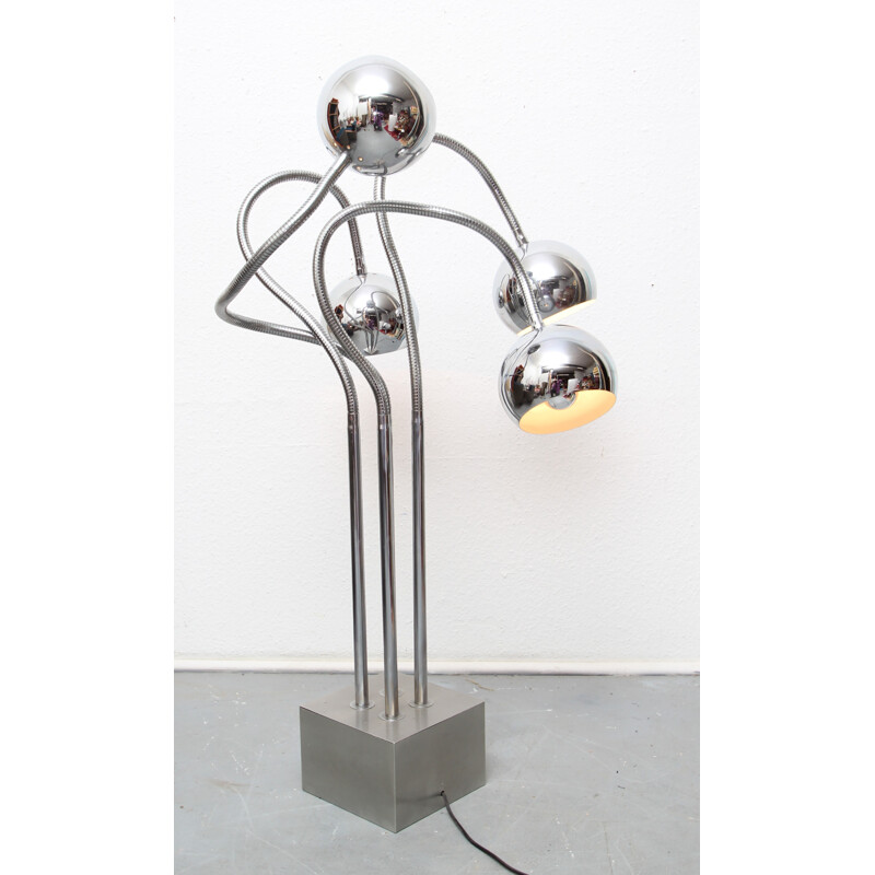 Reggiani Italian floor lamp with four adjustable chromed arms, Gioffredo REGGIANI - 1970s