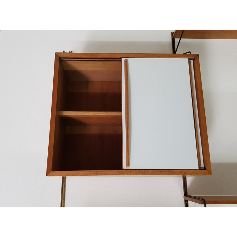 Vintage bookcase in light oak and brass, 1950