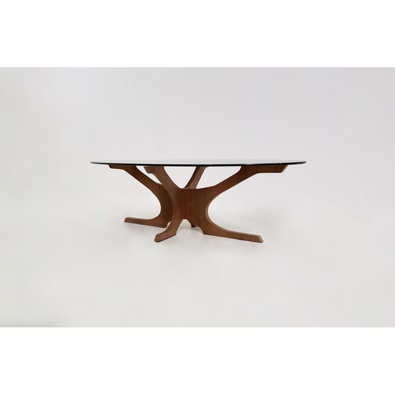 Coffee table scandinavian oval teak and glass Vintage  - 1950