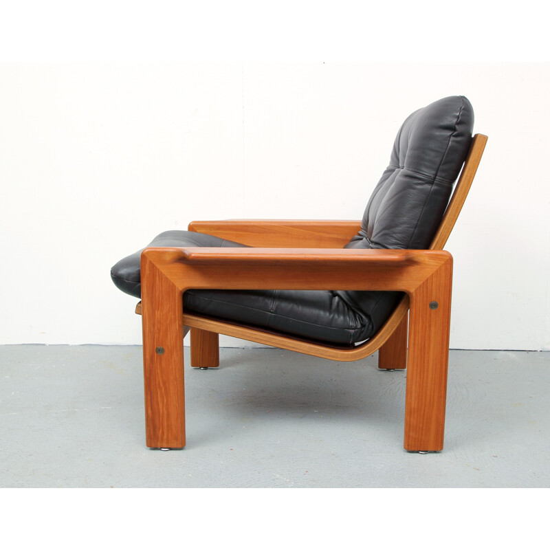 Skandinavischer Vintage-Sessel aus dunkelbraunem Leder und Teakholz für ECM Möbler , Dänemark 1970