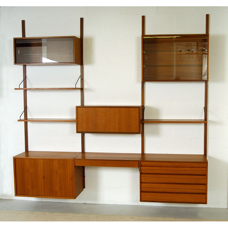 Modular Danish Royal System Teak Wall Unit Shelving by Poul Cadovius 1960s