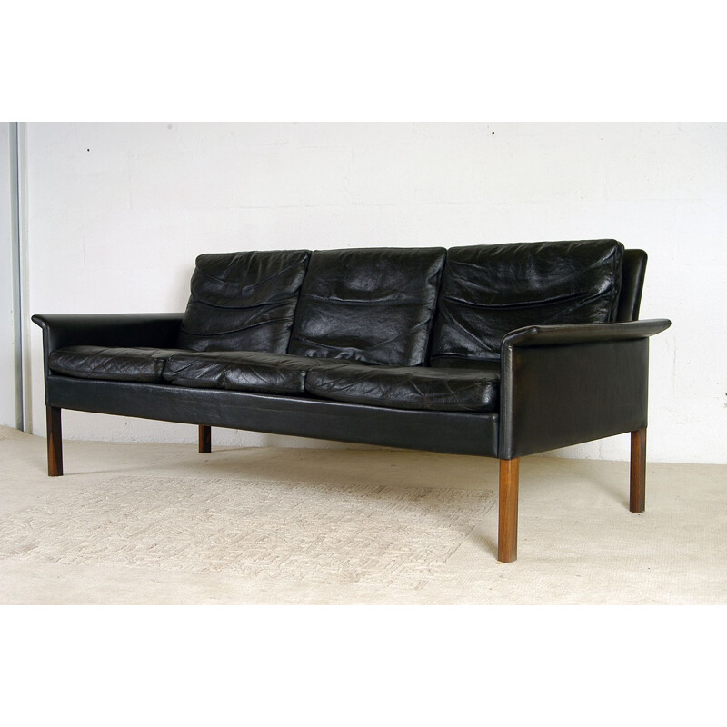 Canapé vintage en cuir danois par Hans Olsen pour Christian Sorensen 1960