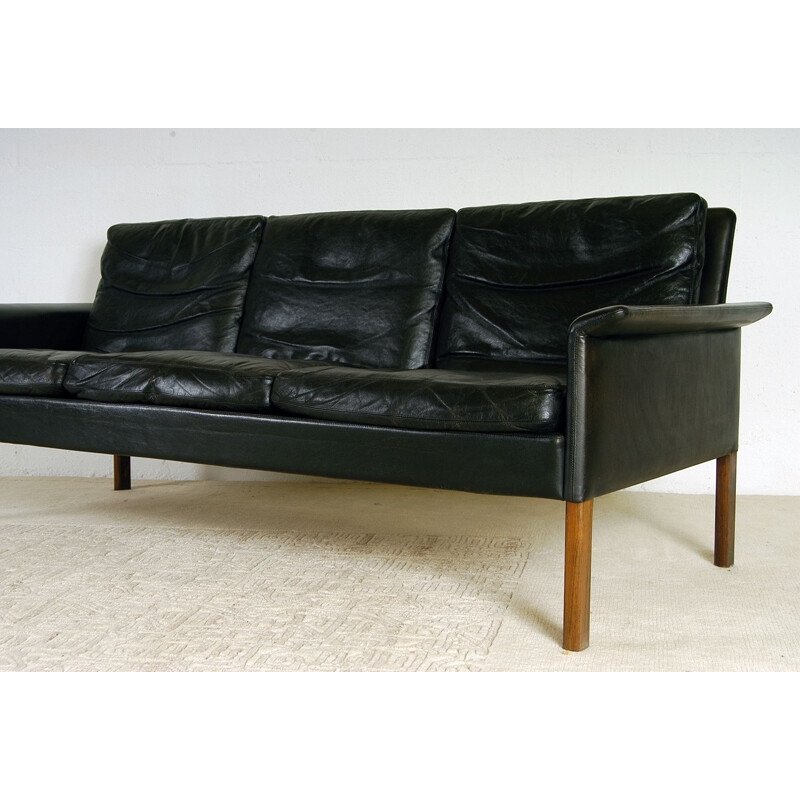 Canapé vintage en cuir danois par Hans Olsen pour Christian Sorensen 1960