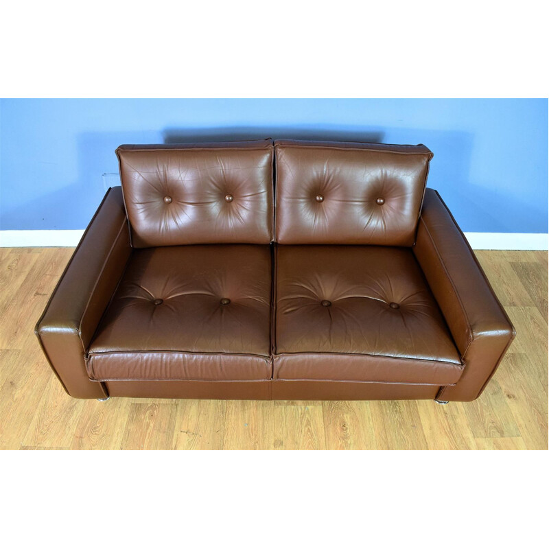 Danish Sofa  Brown Leather & Chrome 2 Seat 1Mid Century 960s