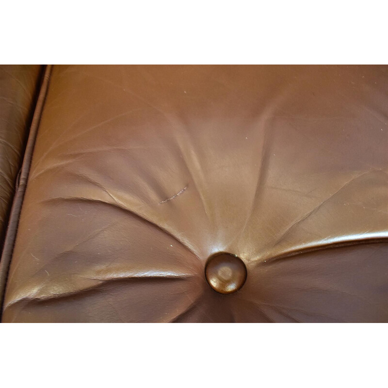 Canapé vintage 2 places en cuir brun et chrome du milieu du siècle au Danemark, années 60