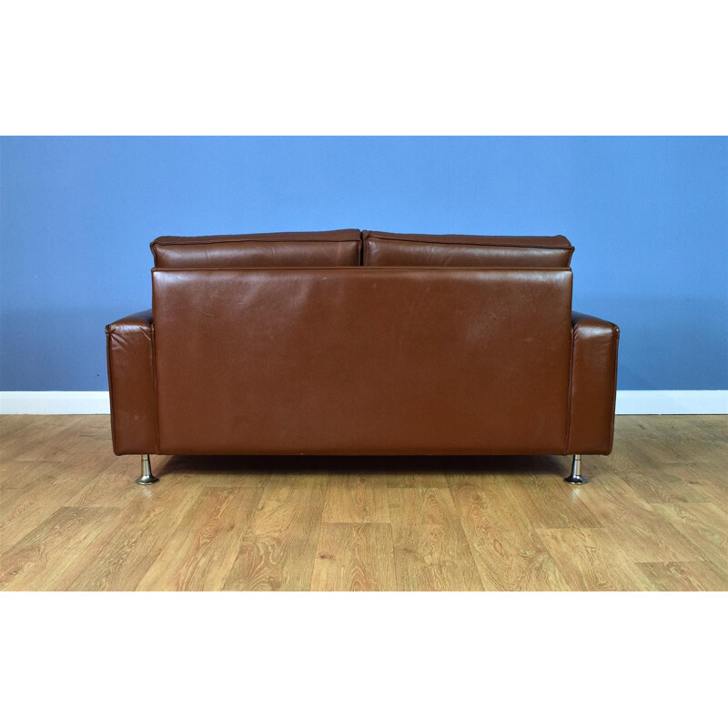 Danish Sofa  Brown Leather & Chrome 2 Seat 1Mid Century 960s