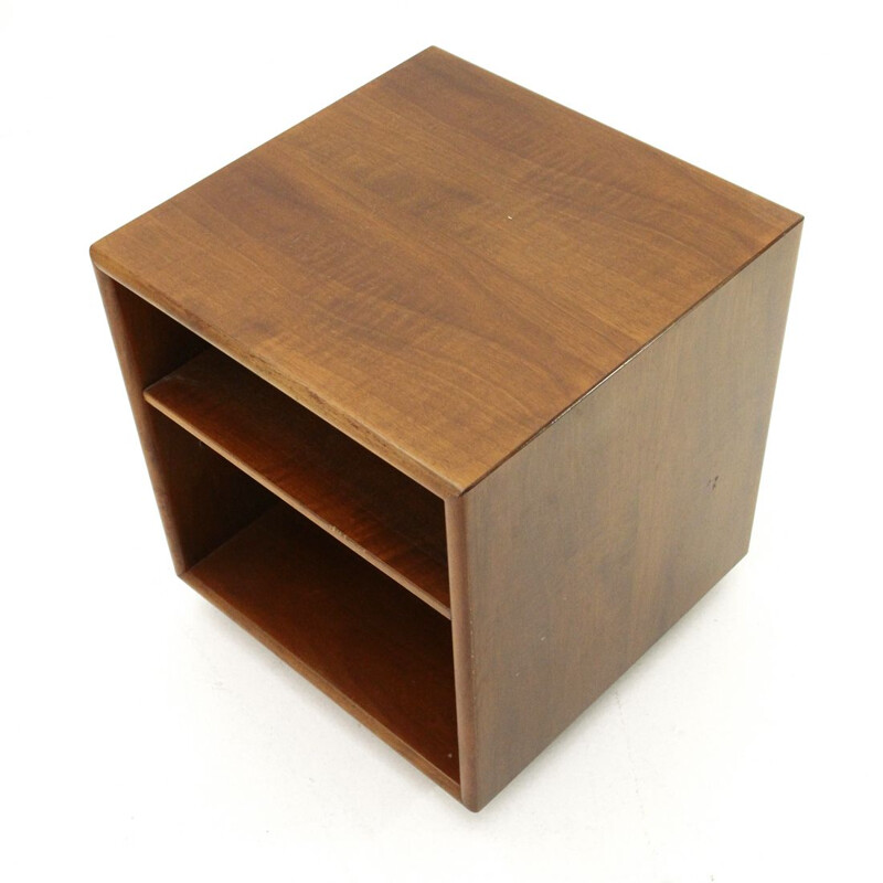 Cubic wood italian bed side table, 1960s