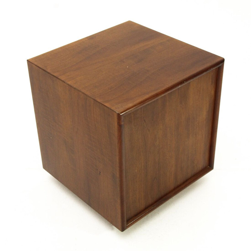 Cubic wood italian bed side table, 1960s