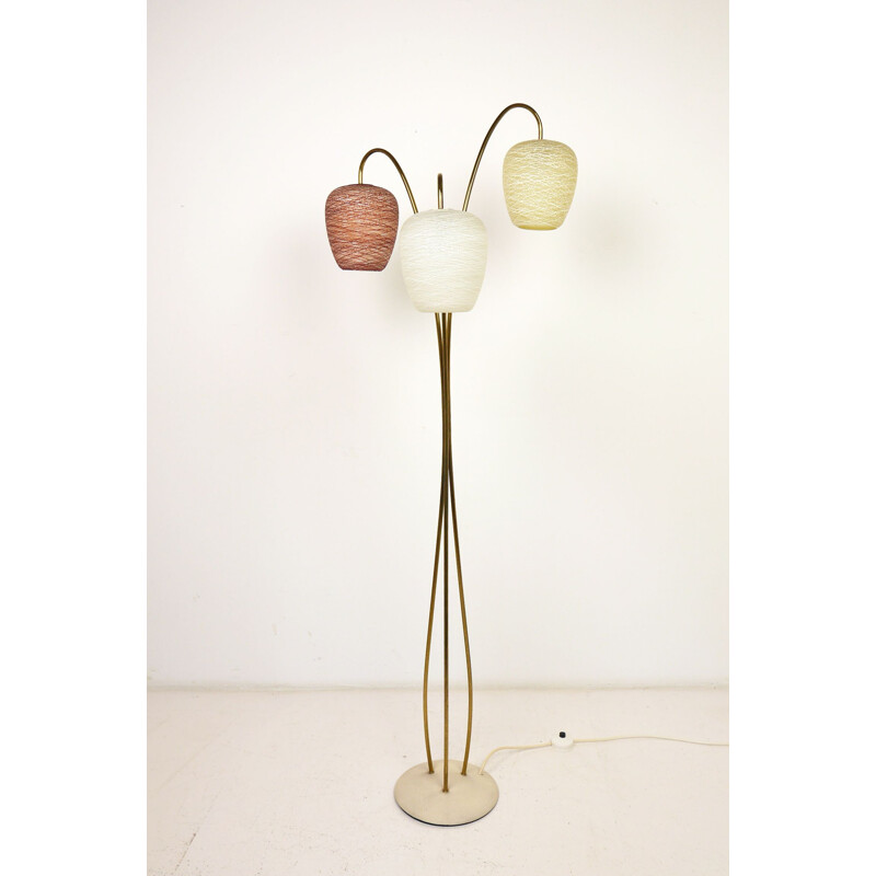 3-Light Brass Floor Lamp, Germany, 1950s 