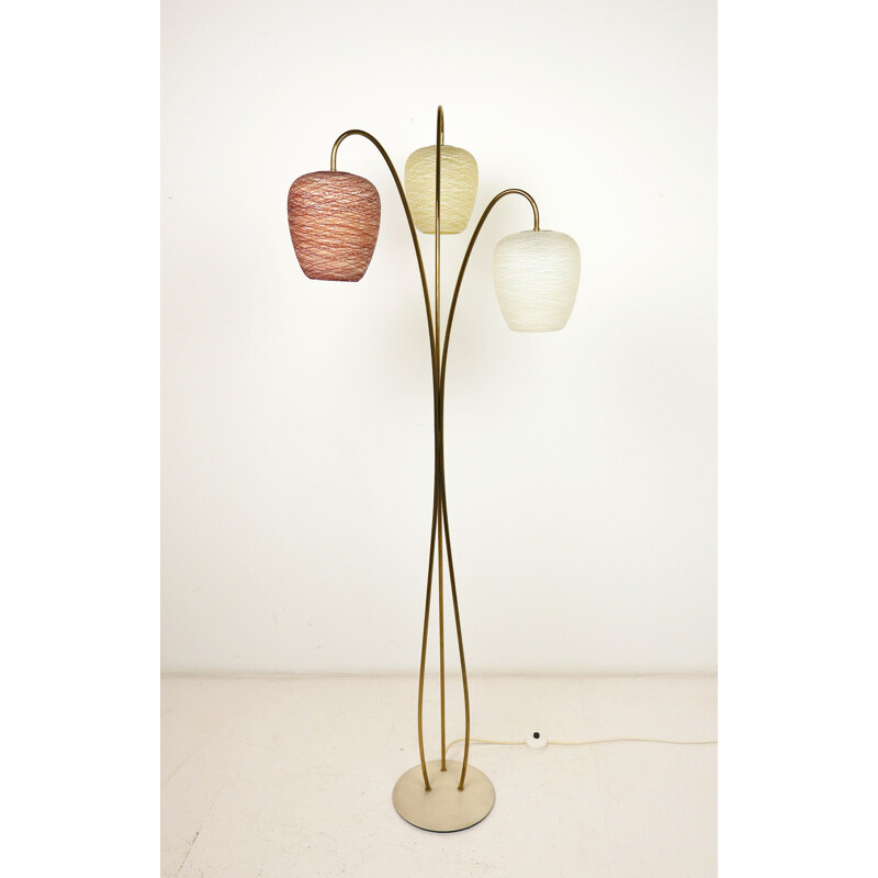 3-Light Brass Floor Lamp, Germany, 1950s 