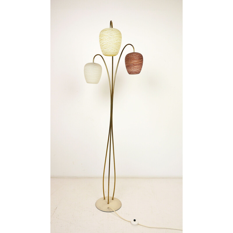 3-Light Brass Floor Lamp, Germany, 1950s 