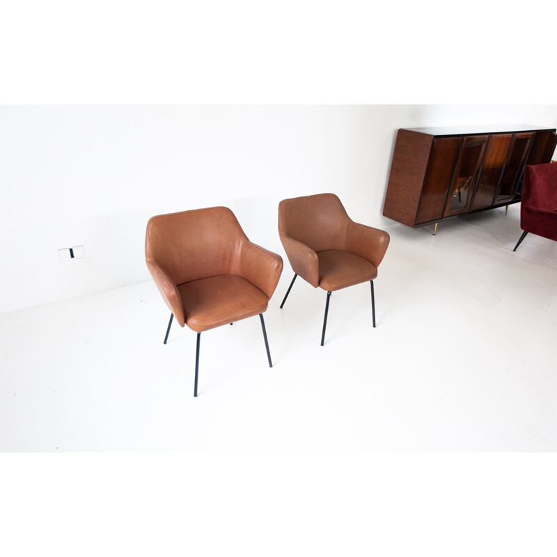 Vintage Arflex "Heron" armchair in brown leatherette, Gio PONTI - 1955