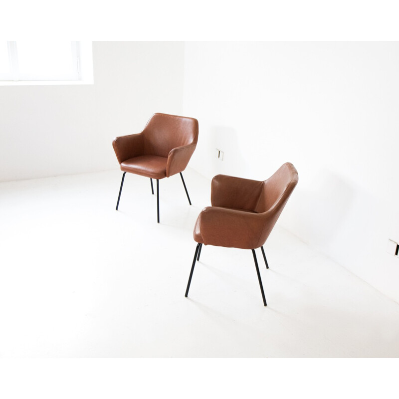 Vintage Arflex "Heron" armchair in brown leatherette, Gio PONTI - 1955