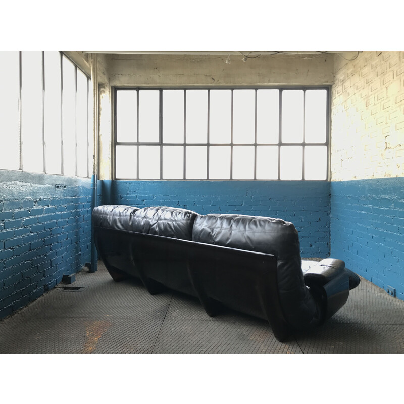 Black leather 3 seater sofa MARSALA by Michel Ducaroy ed Lignes Roset 1971