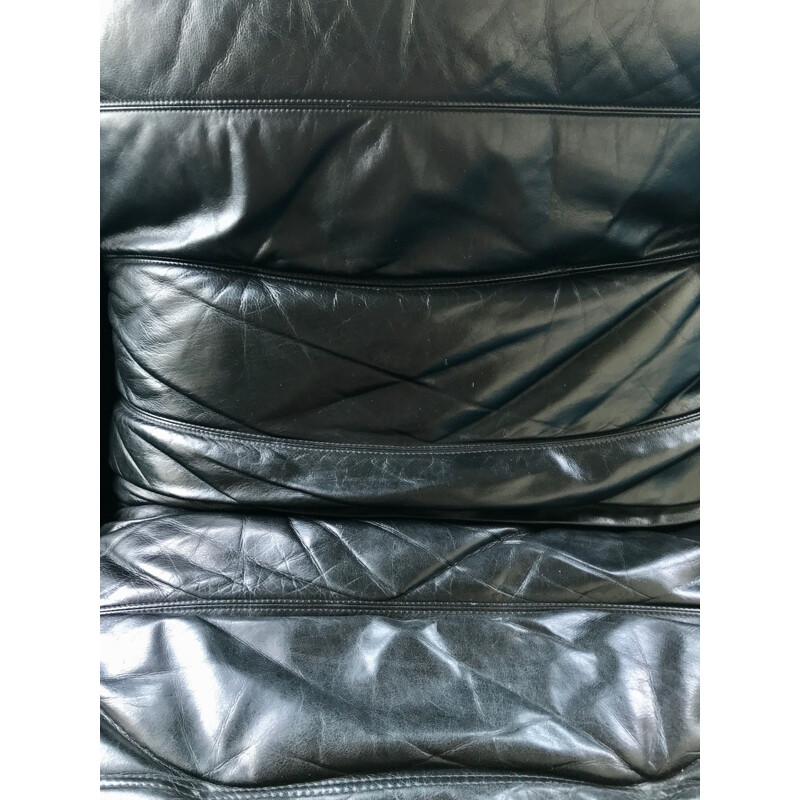 Black leather 3 seater sofa MARSALA by Michel Ducaroy ed Lignes Roset 1971
