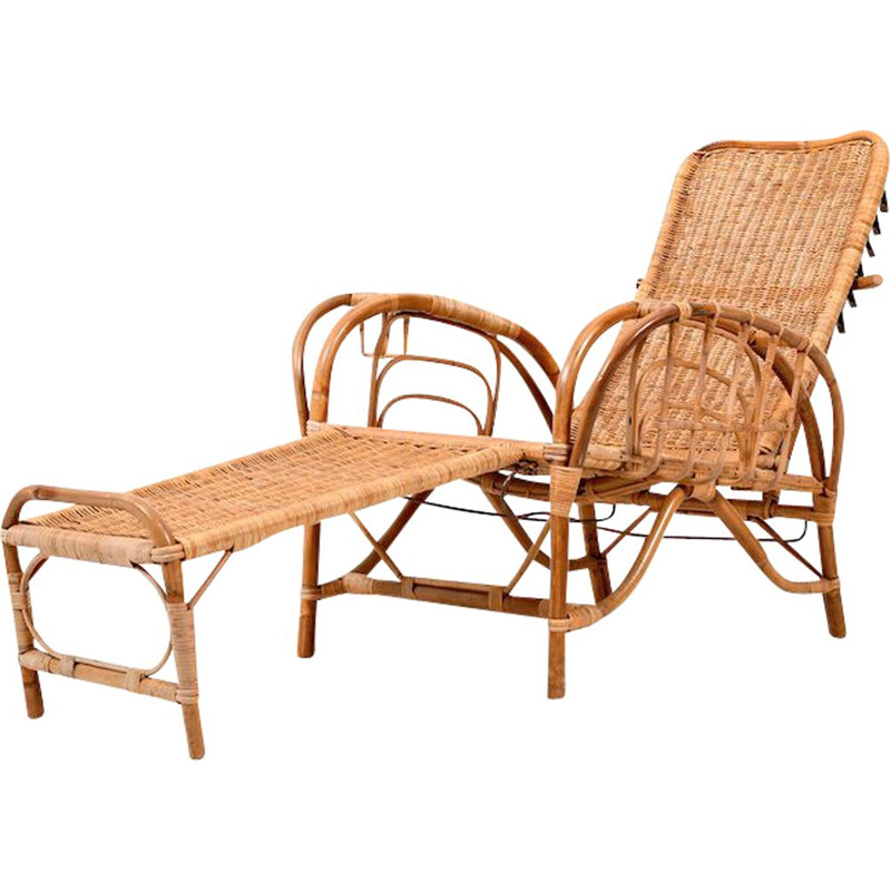 Vintage Danish bamboo chaise longue, 1960