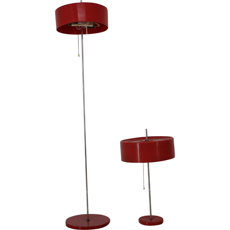 Set of 2 red plastic vintage lamps, Czechoslovakia, 1960s