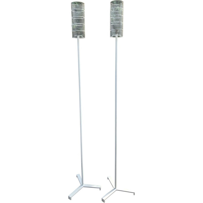 Pair of white lacquered metal floor lamps Maison Charles, 1960s