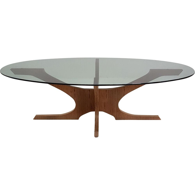 Coffee table scandinavian oval teak and glass Vintage  - 1950