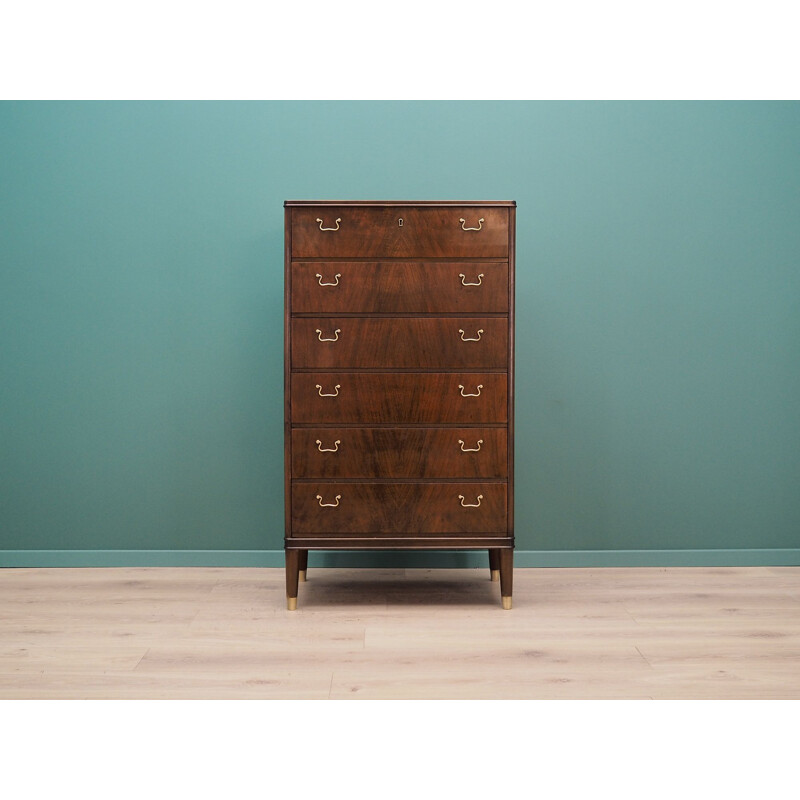  Vintage walnut veneer chest of drawers Danish design 60 70