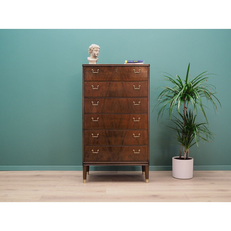  Vintage walnut veneer chest of drawers Danish design 60 70