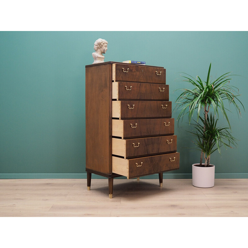  Vintage walnut veneer chest of drawers Danish design 60 70