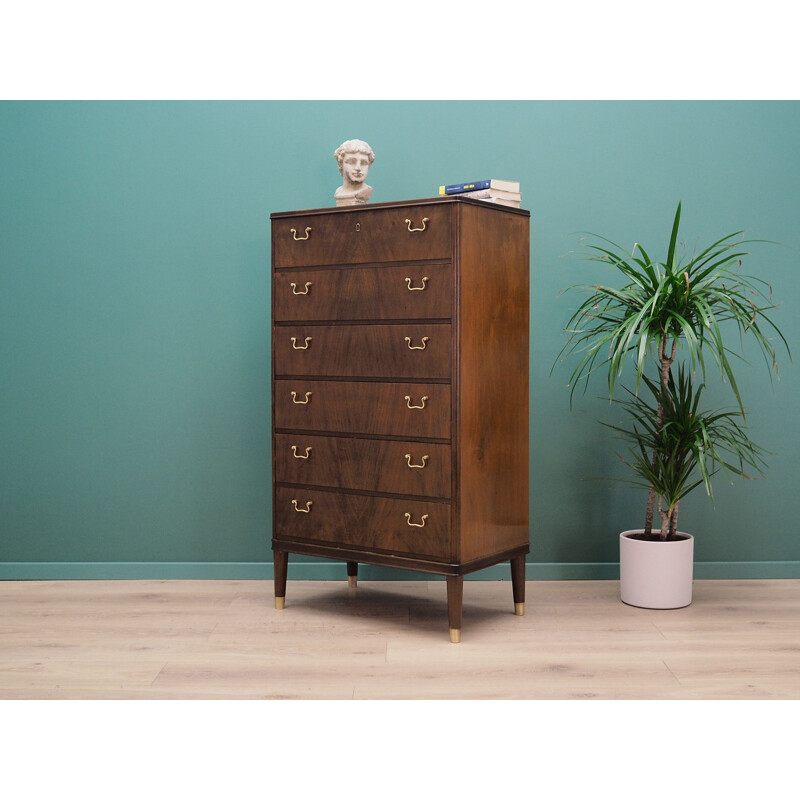  Vintage walnut veneer chest of drawers Danish design 60 70