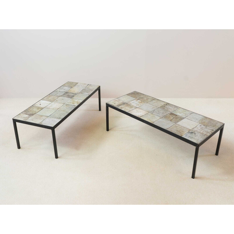 Pair of ceramic coffee tables by Michelle and Jacques Serre