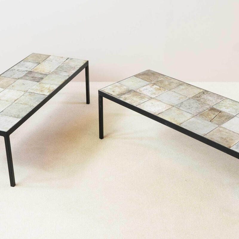 Pair of ceramic coffee tables by Michelle and Jacques Serre