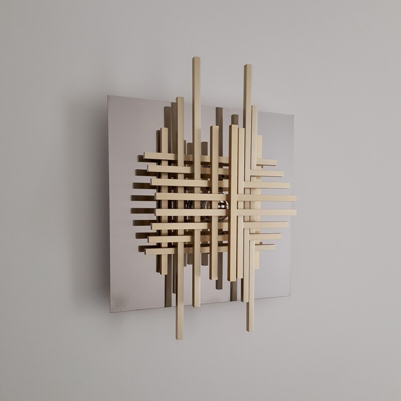 Wall lamp by Philippe Jean  in chrome-plated stainless steel and brass - 1970