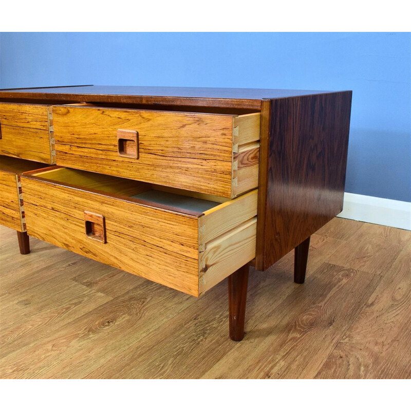 Vintage Danish Rosewood Low TV Stand Sideboard with 4 Drawers 1970s