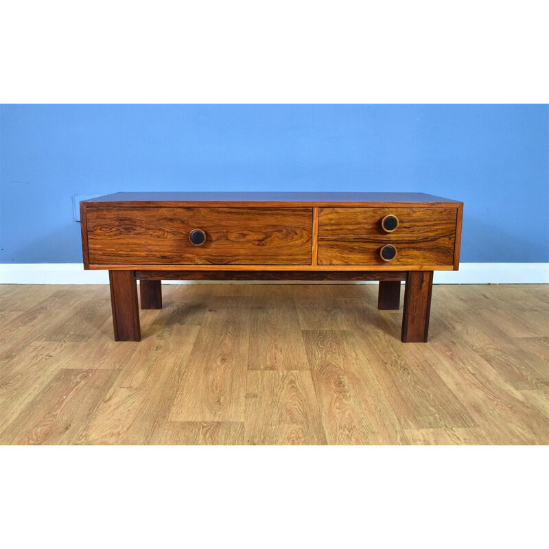 Danish Rosewood Low TV Stand with 3 Drawers 1970s