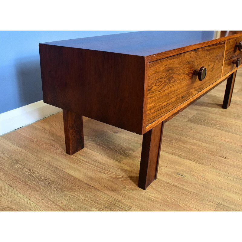 Danish Rosewood Low TV Stand with 3 Drawers 1970s