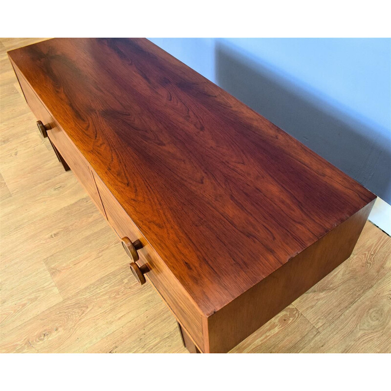Danish Rosewood Low TV Stand with 3 Drawers 1970s