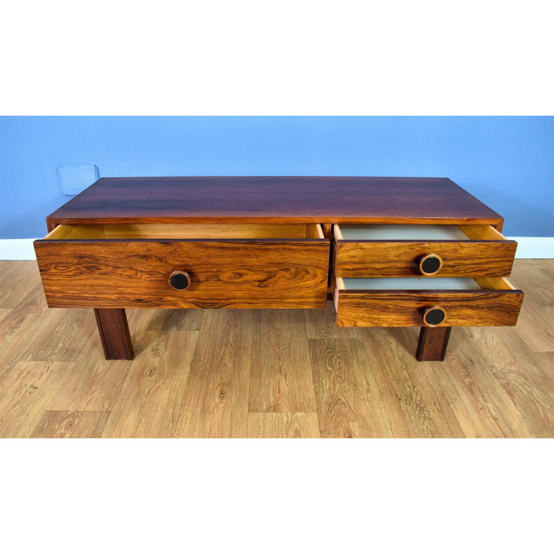 Danish Rosewood Low TV Stand with 3 Drawers 1970s