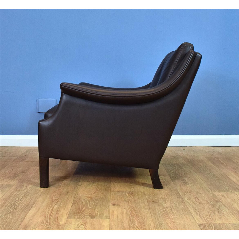 Vintage Danish Dark Brown Leather Lounge Arm Chair 1960s 70s