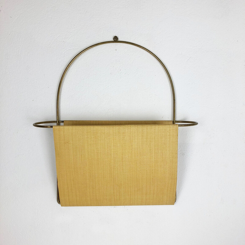 Vintage Brass Wall Hanging Magazine Holder, Austria, 1950