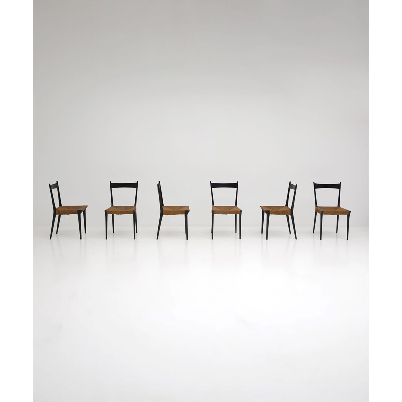 Set of 6 vintage Woven Cane S2 Chairs by Alfred Hendrickx 1960