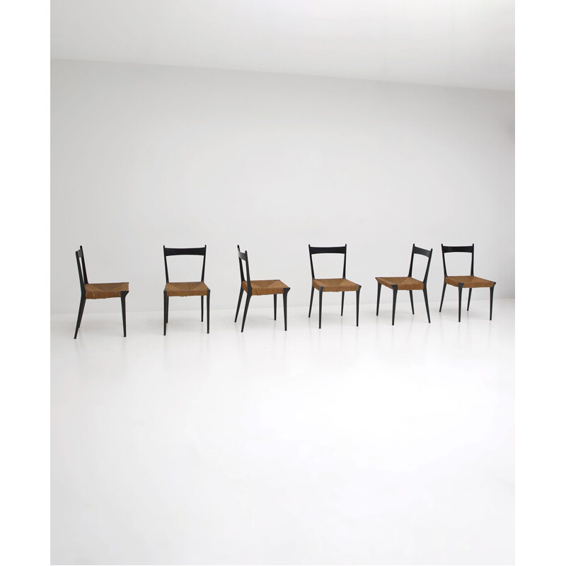 Ensemble de 6 chaises vintage en canne tissée S2 d'Alfred Hendrickx 1960