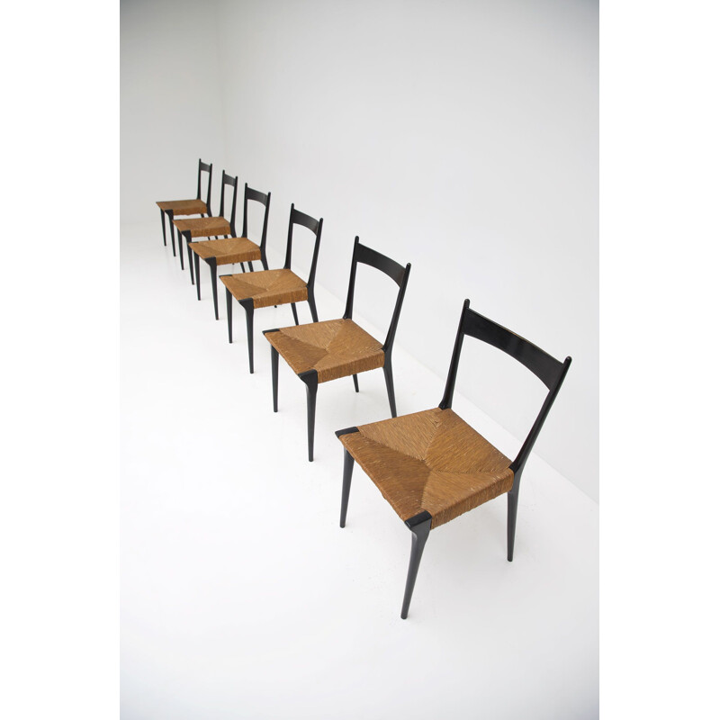 Set of 6 vintage Woven Cane S2 Chairs by Alfred Hendrickx 1960