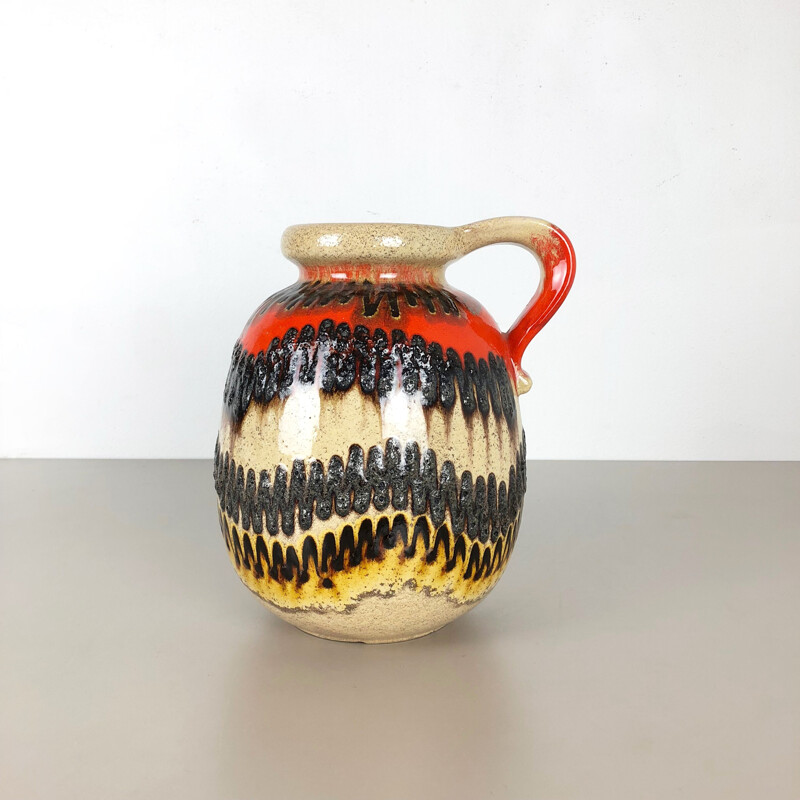 Large Pottery Super Color Fat Lava Multi-Color 484-30 Vase Scheurich WGP, 1970