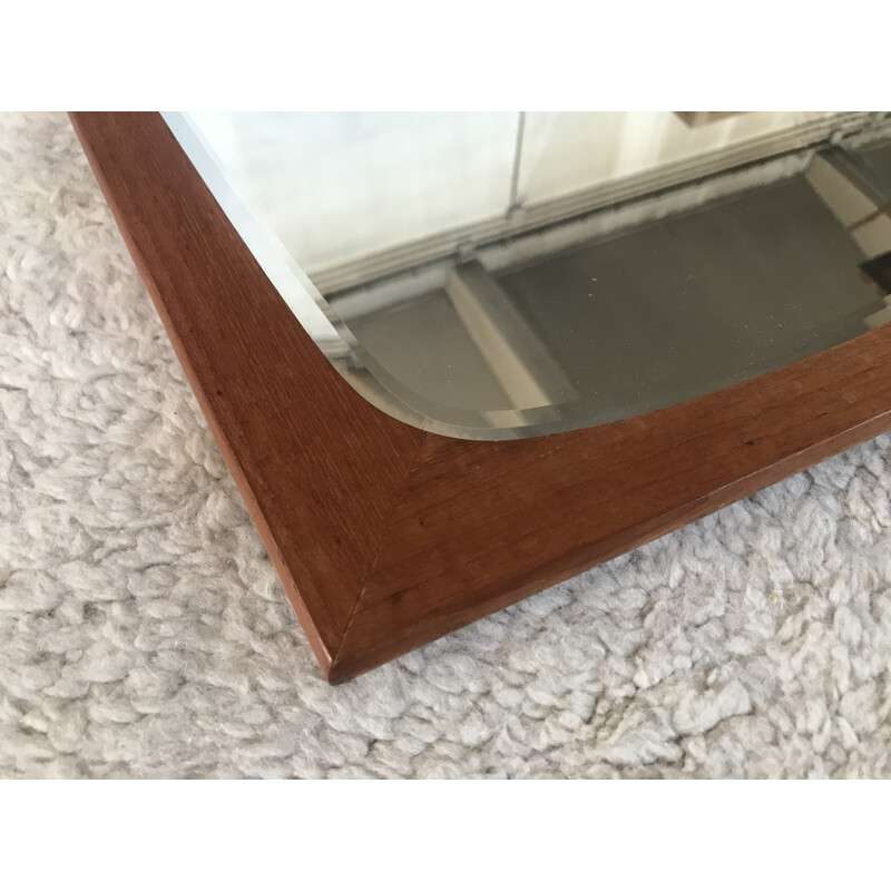 Vintage Scandinavian teak trapeze mirror 1950 