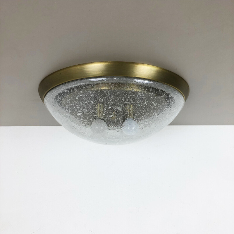 Vintage brass and glass wall lamp by Hillebrand Leuchten, Germany 1970
