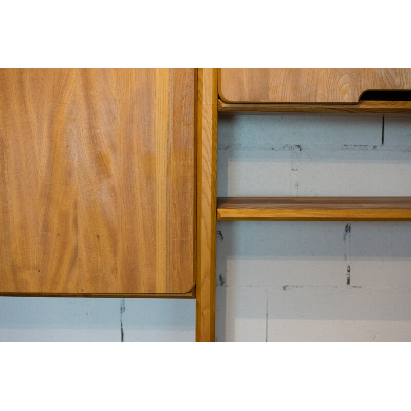 Large vintage bookcase in solid elm 