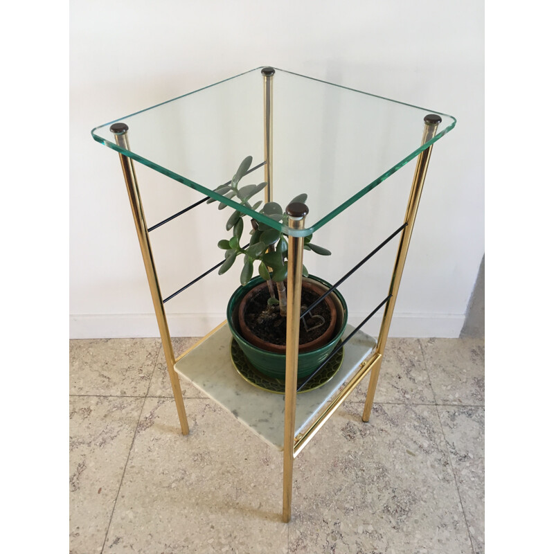 Vintage bedside table in glass and Marble 1960