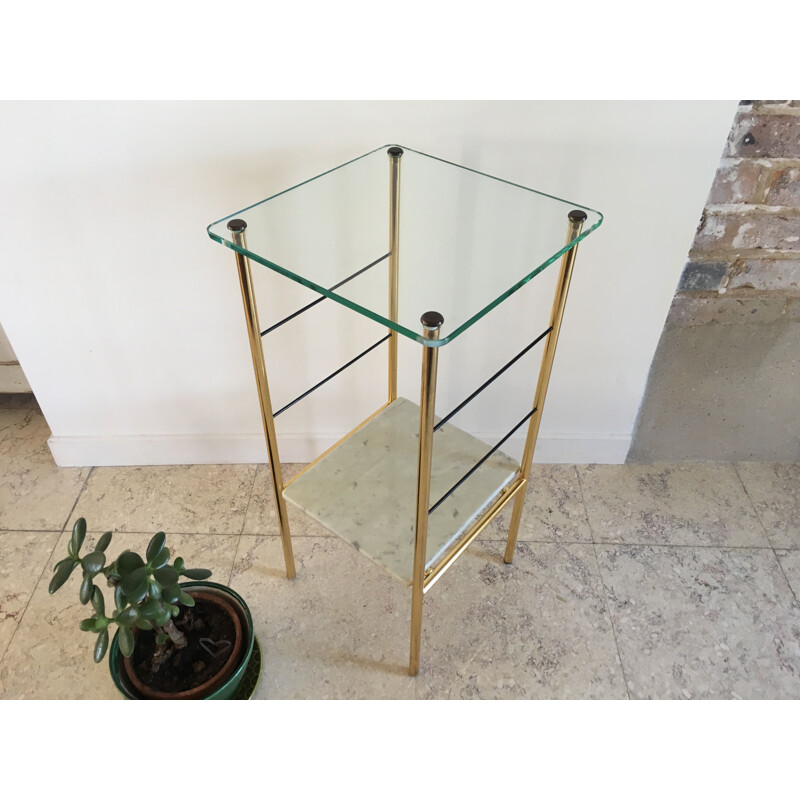 Vintage bedside table in glass and Marble 1960
