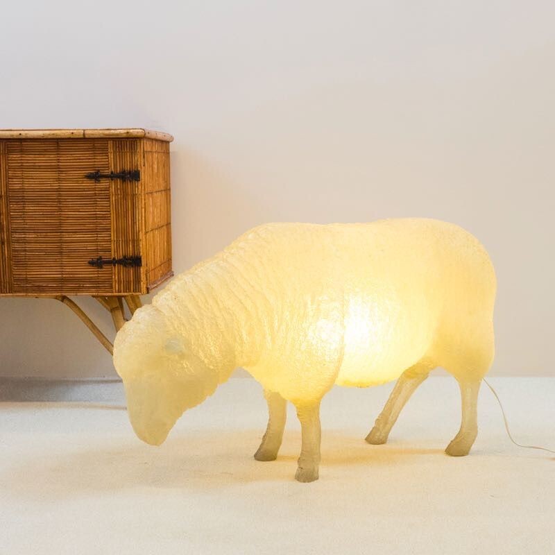 Vintage luminous resin sculpture of a life-size sheep, 1970